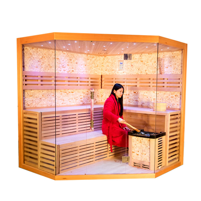 1750W Hemlock Cedar خانه سونا اتاق با 8mm شیشه سخت سیستم ایمنی کنترل صفحه کامپیوتر.