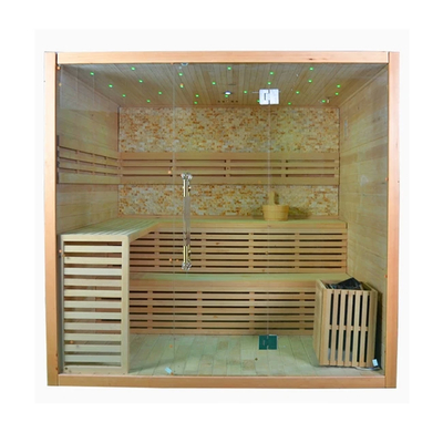اتاق سونا مستطیل چوبی با سیستم ایمنی شیشه گرم 0-60 دقیقه تایمر